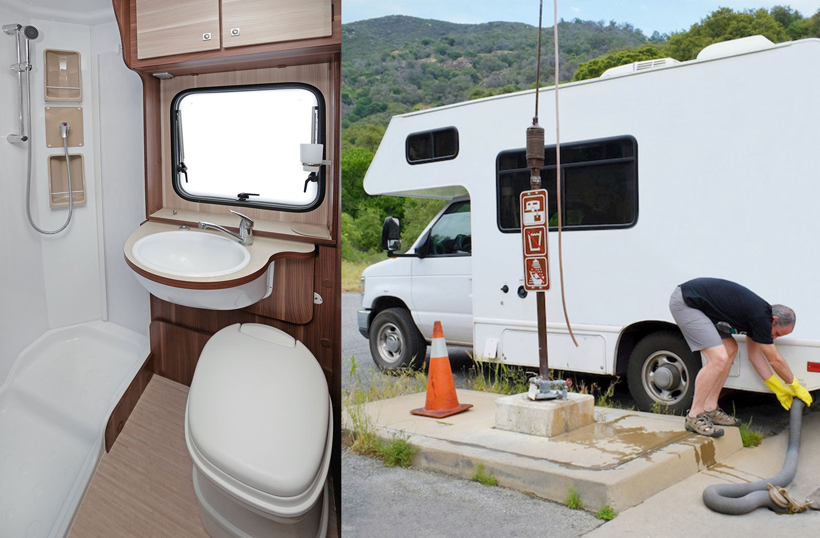 Portable RV/camper toilet and holding tank setup in Manistee, Michigan