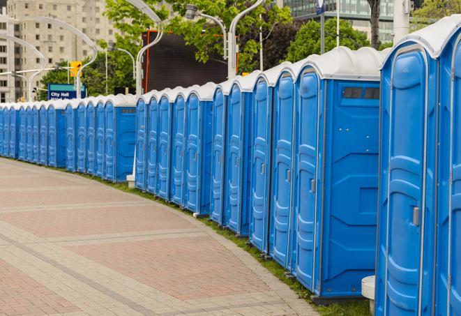 Seasonal porta potty units set up at a Manistee, Michigan venue