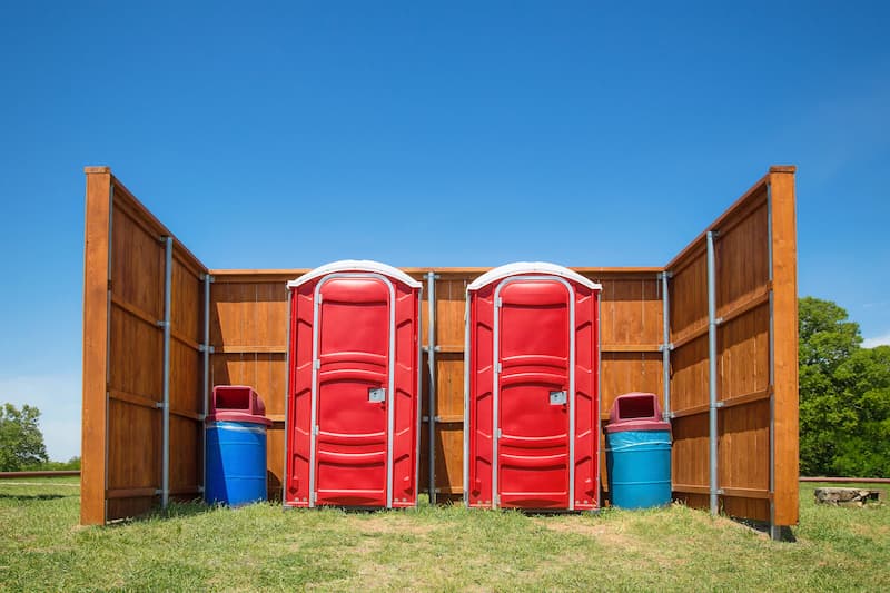 Short-term porta potty units staged for delivery in Manistee, Michigan